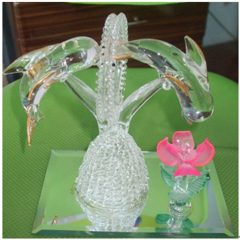 水晶拉絲工藝產品-水晶拉絲工藝品海豚造型擺件
